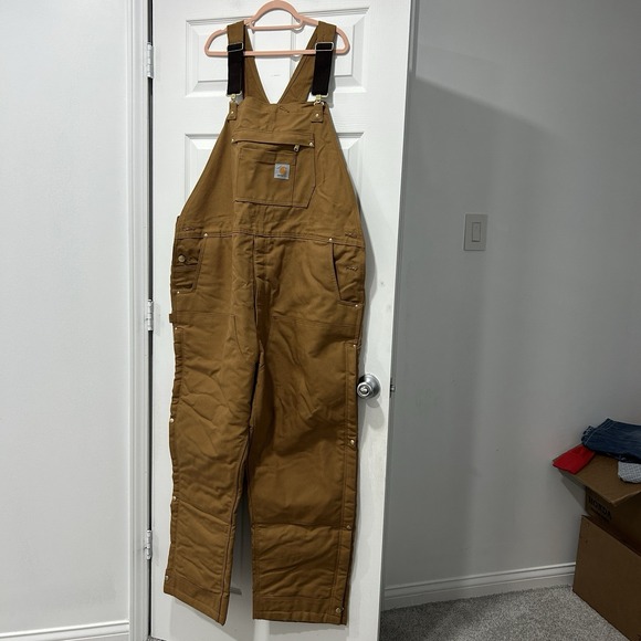 Carhartt Men 2XL Brown Loose Fit Duck Bib Overalls XXL EUC LINED!! - Picture 3 of 10